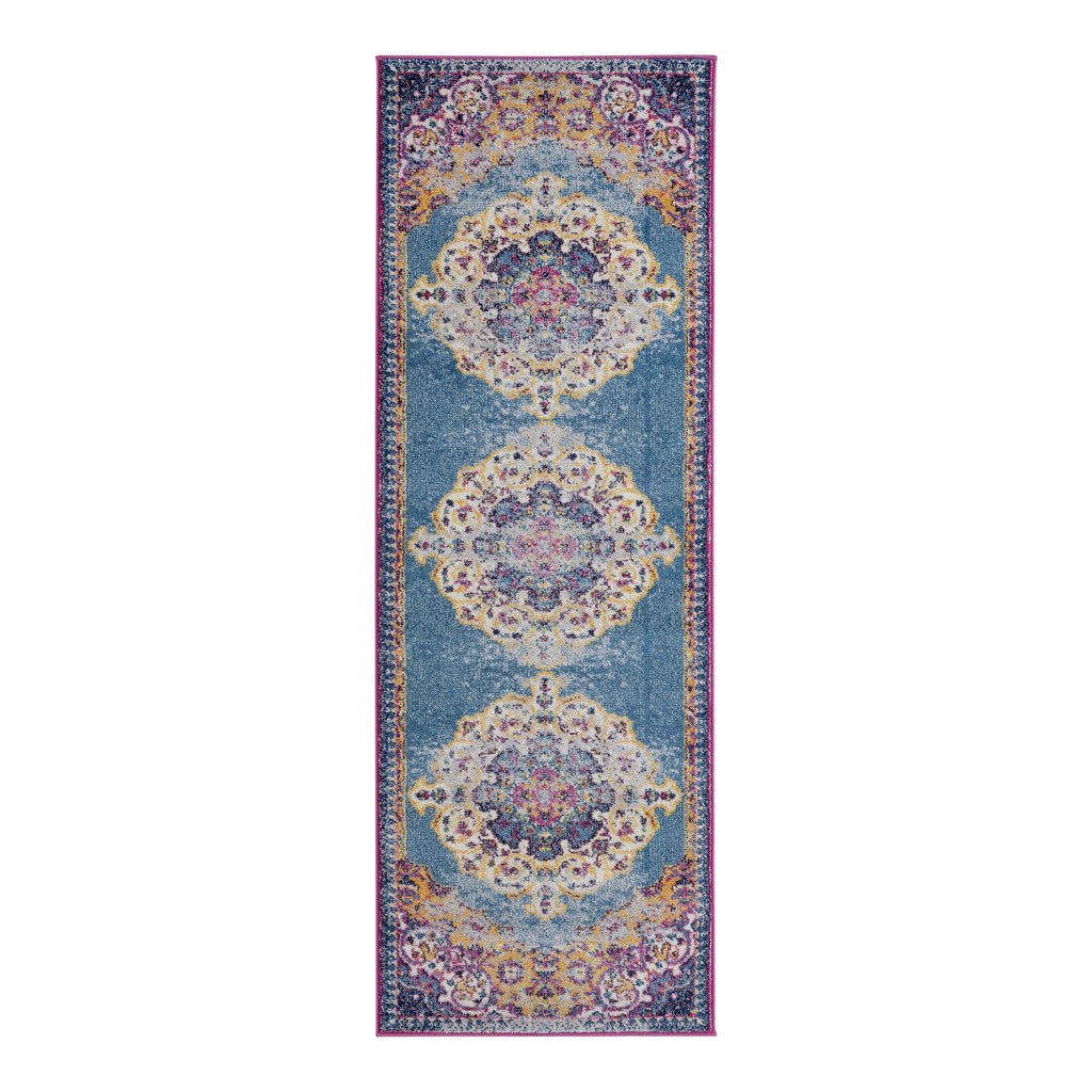 8 x 10 Blue and Orange Medallion Power Loom Area Rug Image 12