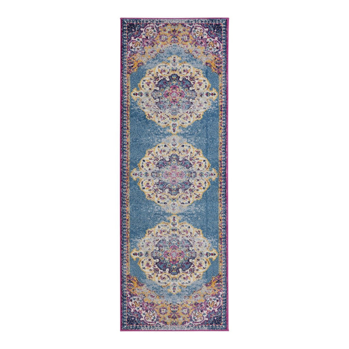 8 x 10 Blue and Orange Medallion Power Loom Area Rug Image 12