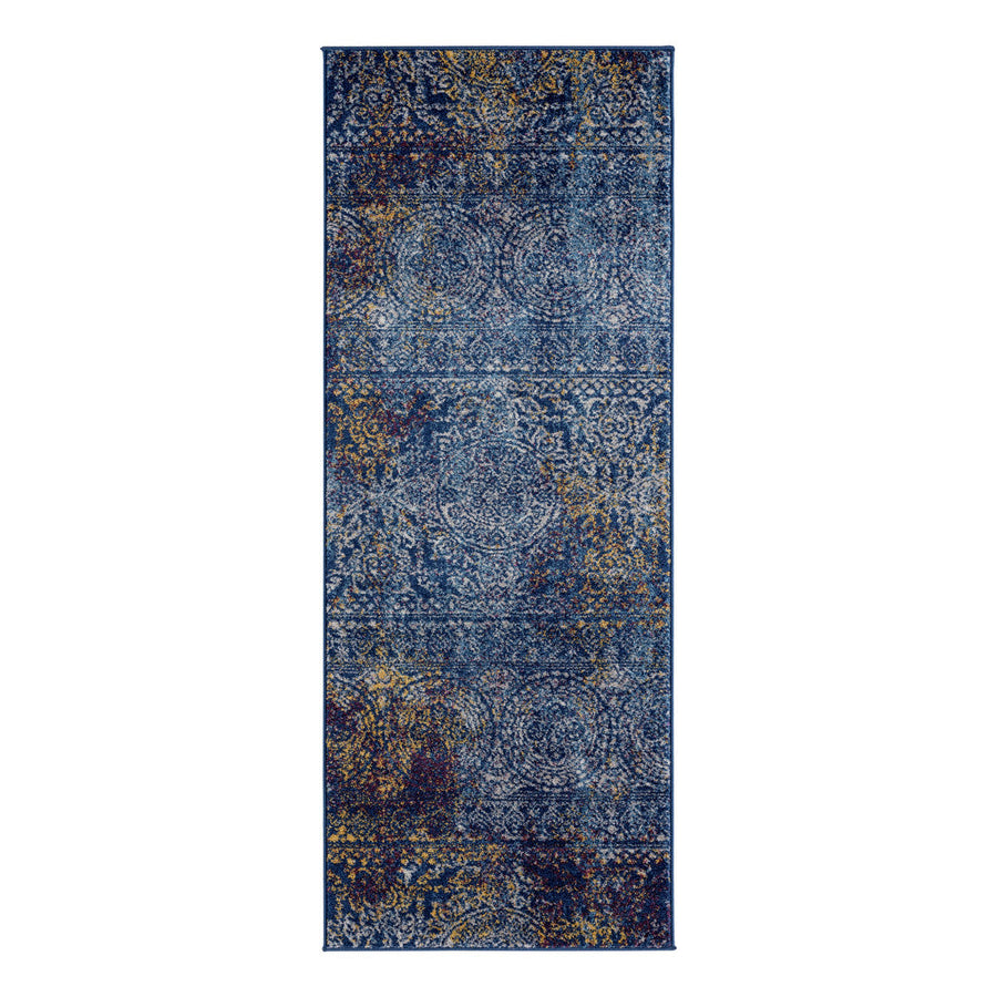 6 Blue and Yellow Southwestern Power Loom Runner Rug Image 1