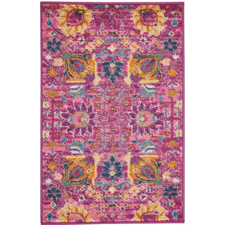 6 Fuchsia Floral Power Loom Runner Rug Image 3