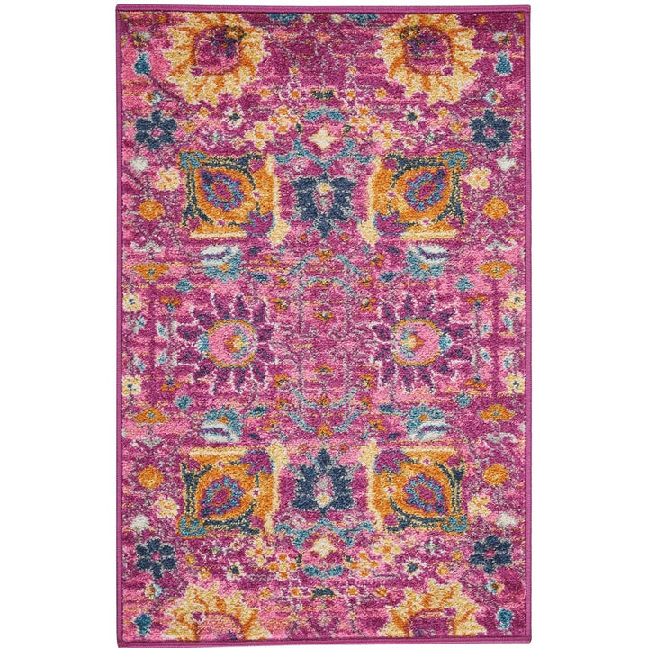 6 Fuchsia Floral Power Loom Runner Rug Image 1