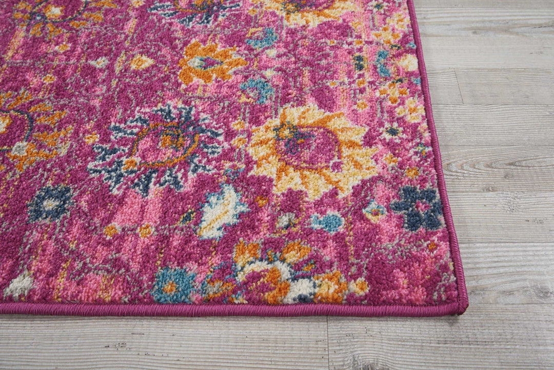 6 Fuchsia Floral Power Loom Runner Rug Image 4