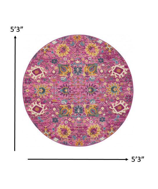 6 Fuchsia Floral Power Loom Runner Rug Image 7