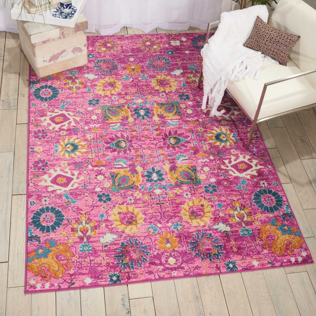 6 Fuchsia Floral Power Loom Runner Rug Image 10