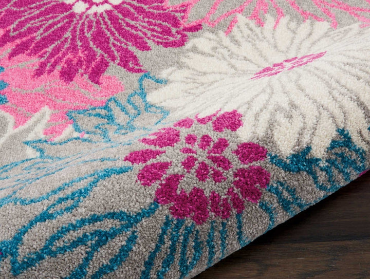 6 Gray Floral Dhurrie Runner Rug Image 3