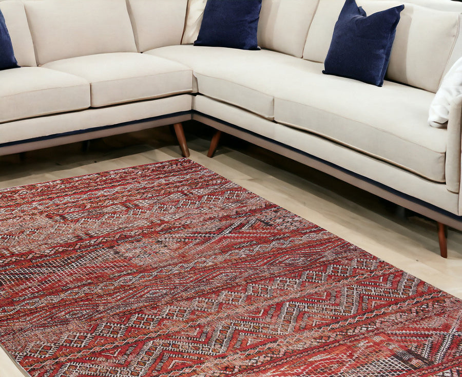 6 X 8 Red and Gray Oriental Non Skid Area Rug Image 1