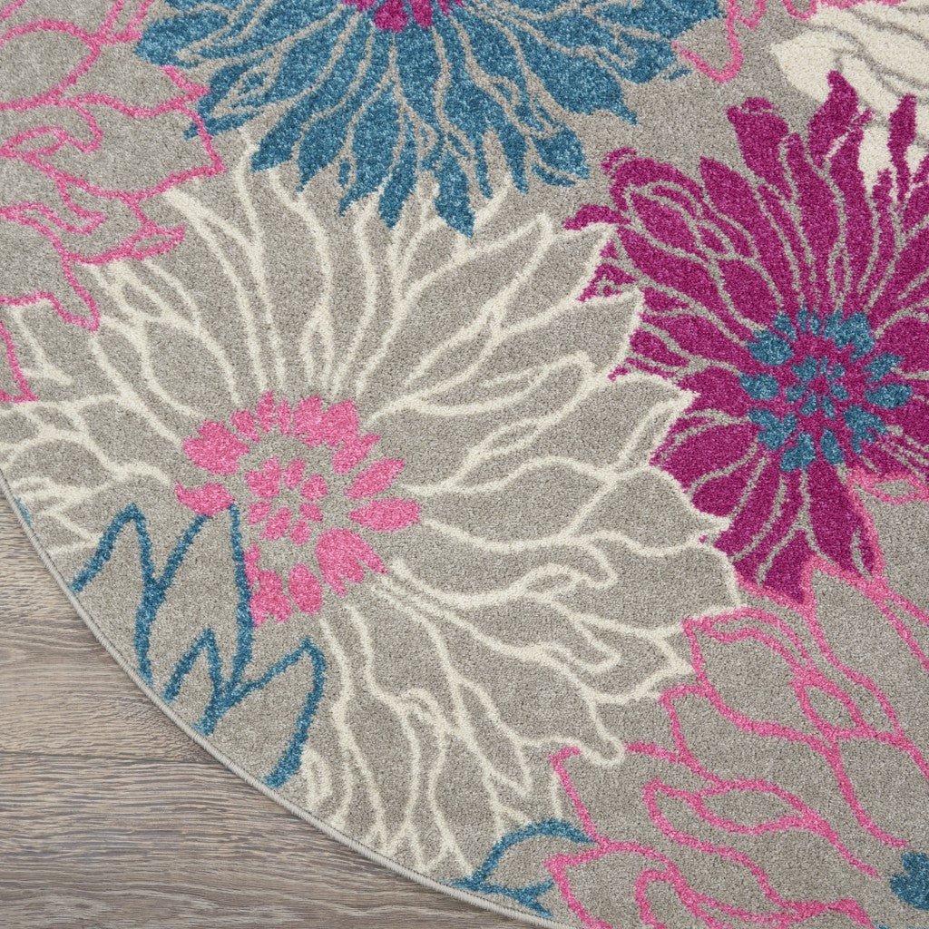 6 Gray Floral Dhurrie Runner Rug Image 5