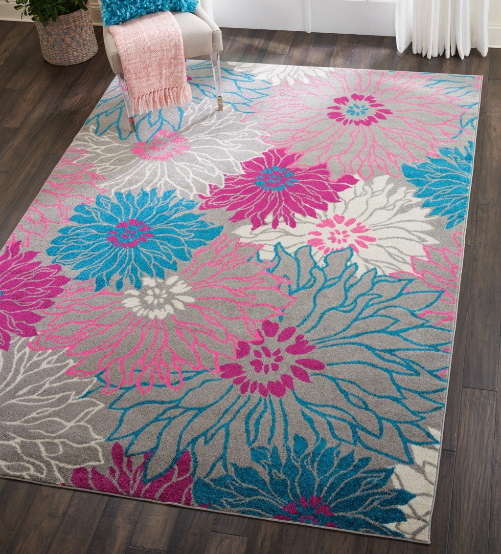 6 Gray Floral Dhurrie Runner Rug Image 1