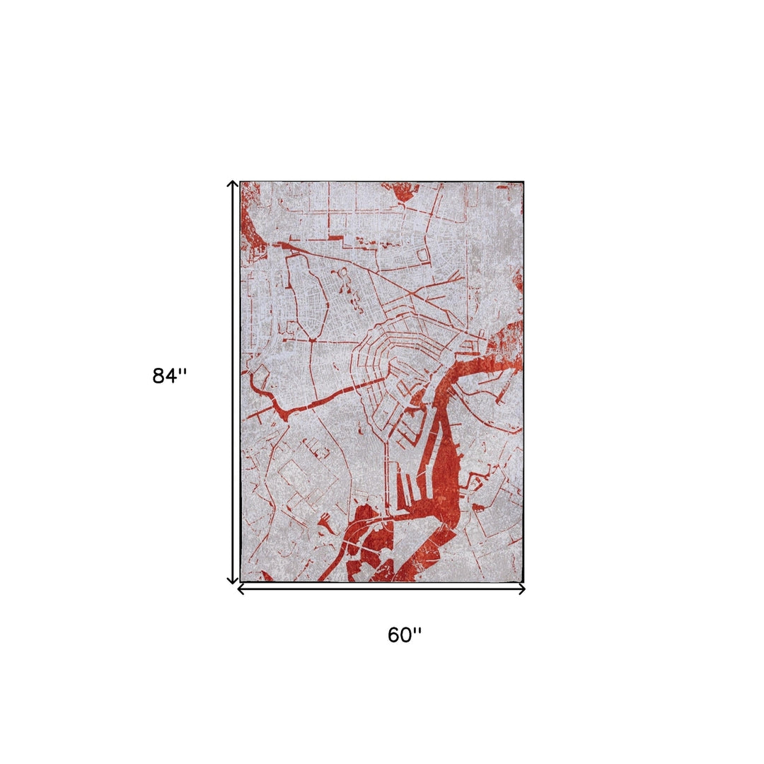 6 X 8 Red and White Abstract Non Skid Area Rug Image 3