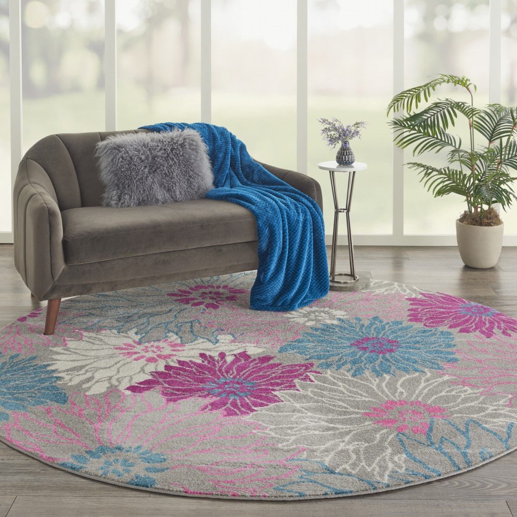 6 Gray Floral Dhurrie Runner Rug Image 1