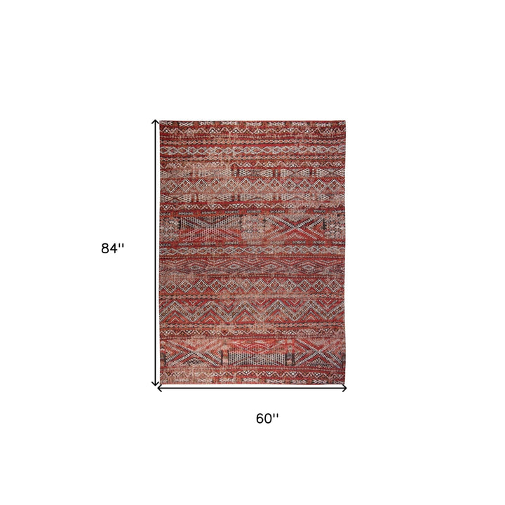 6 X 8 Red and Gray Oriental Non Skid Area Rug Image 3