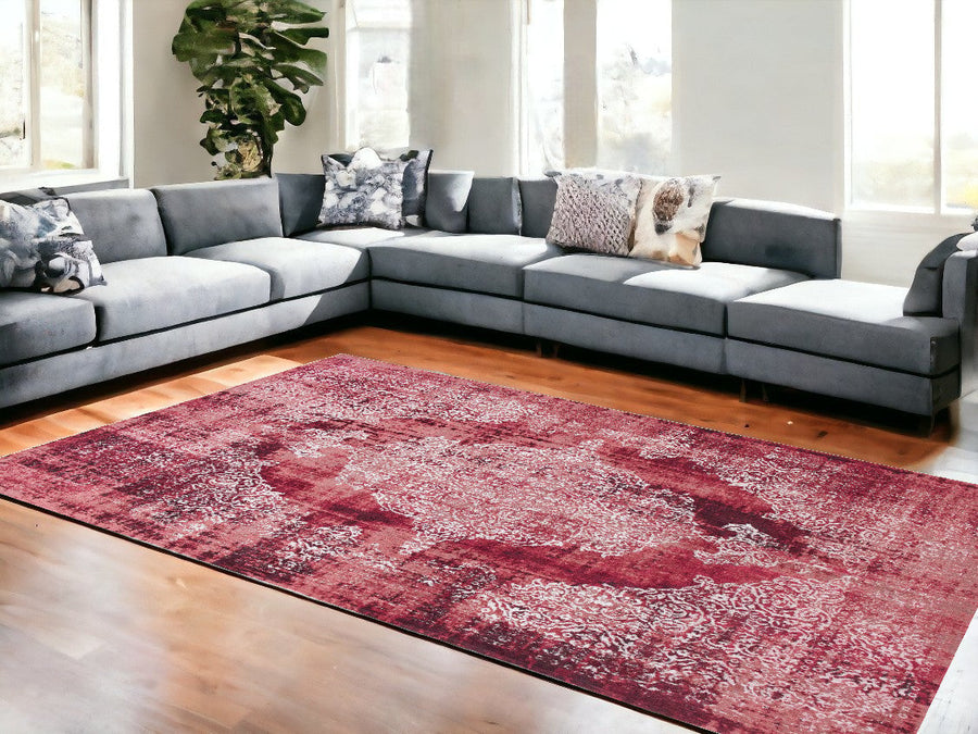 6 X 8 Red and White Oriental Non Skid Area Rug Image 1