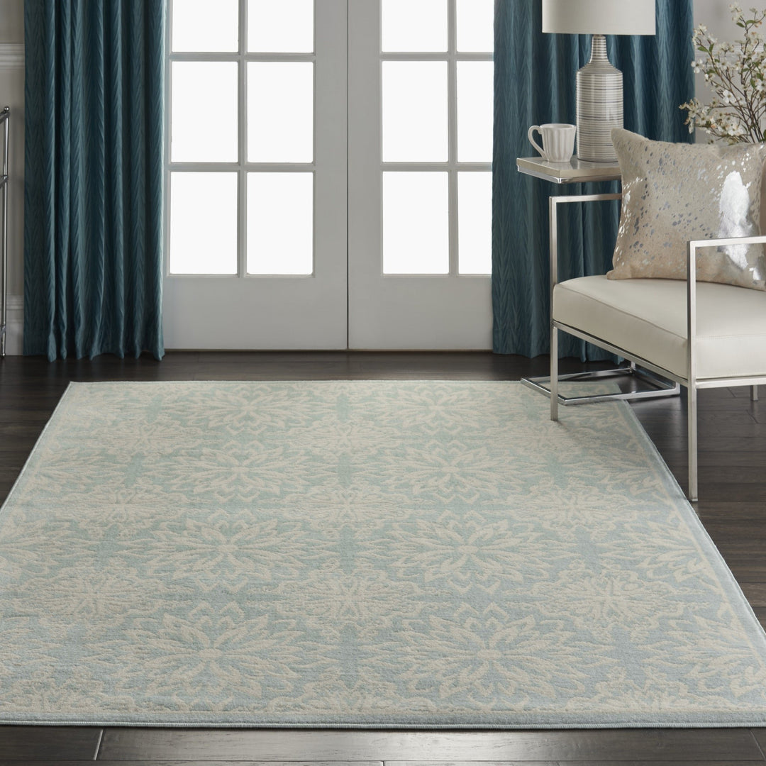 6 X 9 Aqua Floral Power Loom Area Rug Image 6