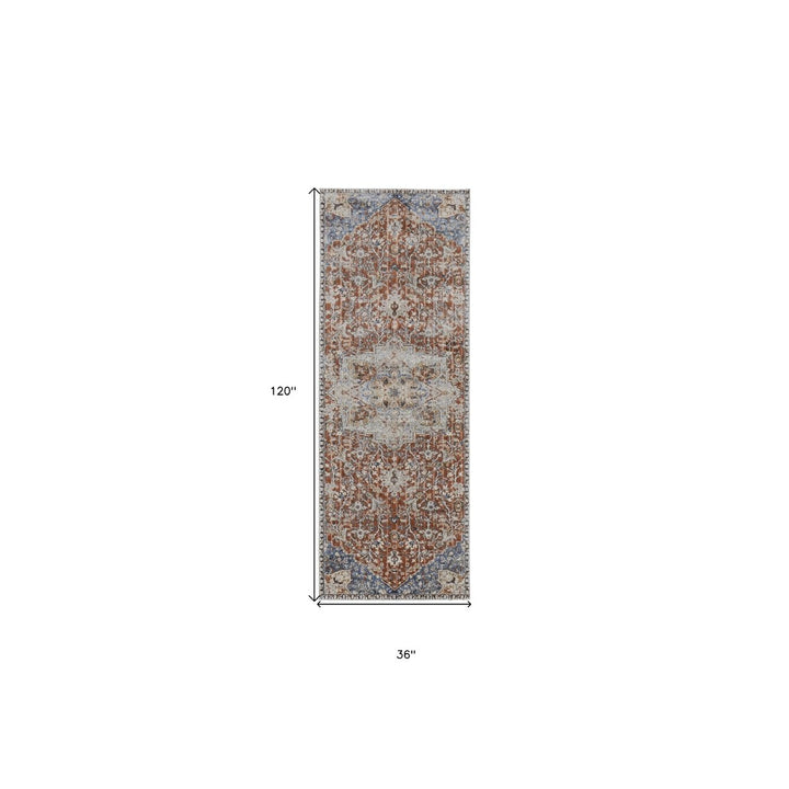 5 X 8 Orange Ivory And Blue Floral Power Loom Area Rug With Fringe Image 5