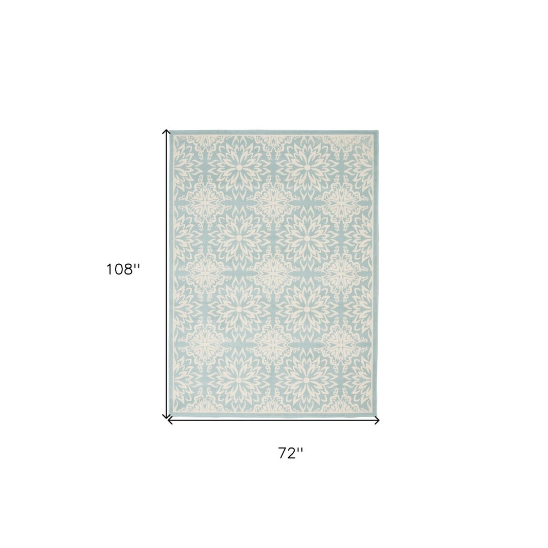 6 X 9 Aqua Floral Power Loom Area Rug Image 9