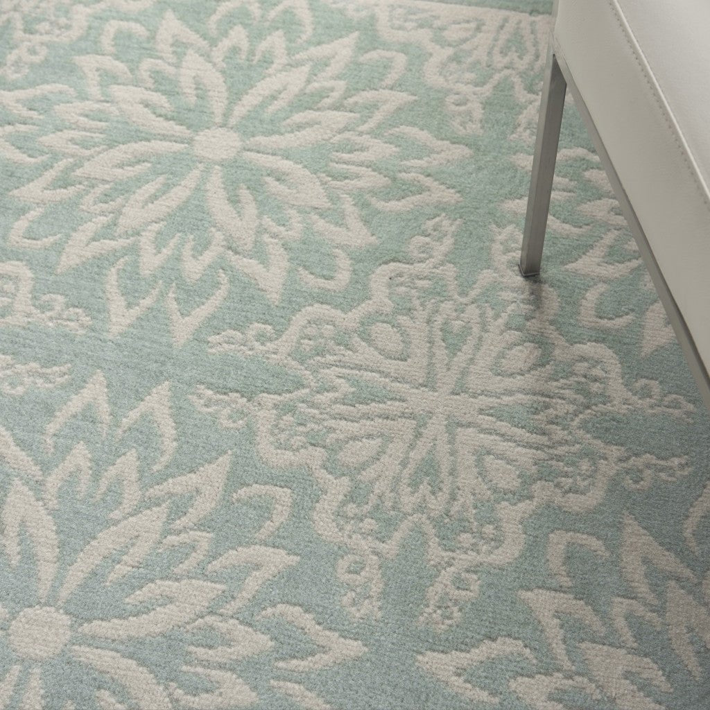 6 X 9 Aqua Floral Power Loom Area Rug Image 11