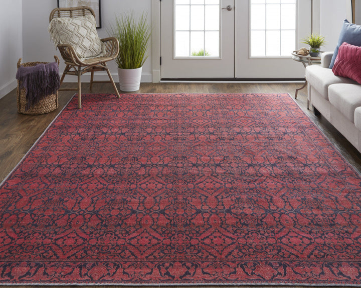 5 X 8 Red And Black Floral Power Loom Area Rug Image 1