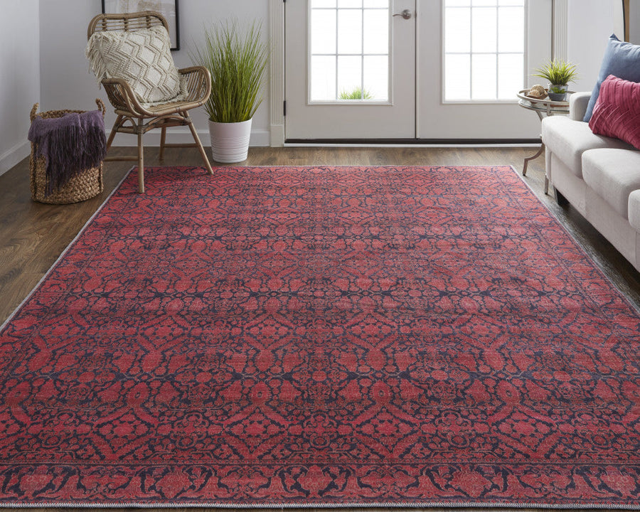 5 X 8 Red And Black Floral Power Loom Area Rug Image 1