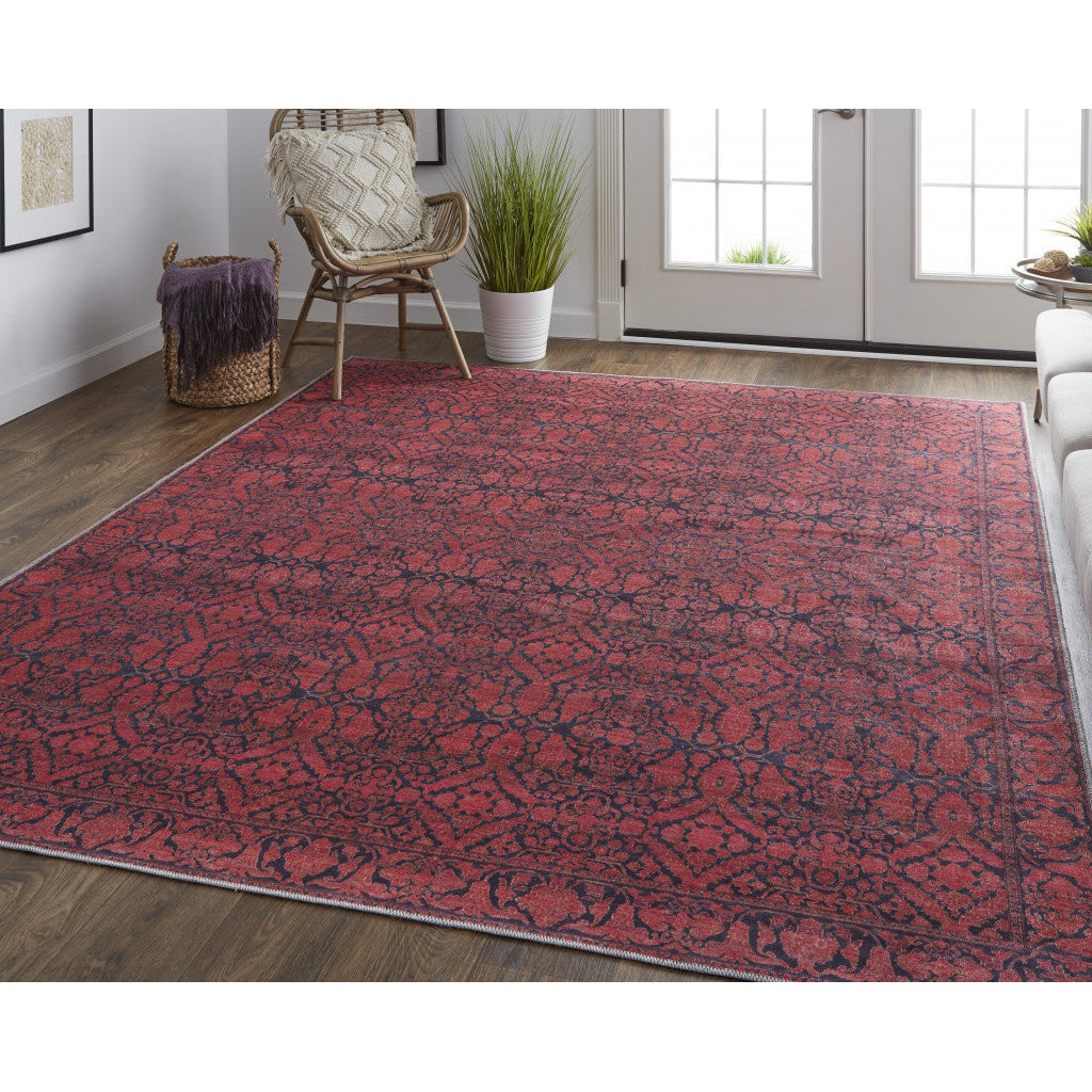 5 X 8 Red And Black Floral Power Loom Area Rug Image 7