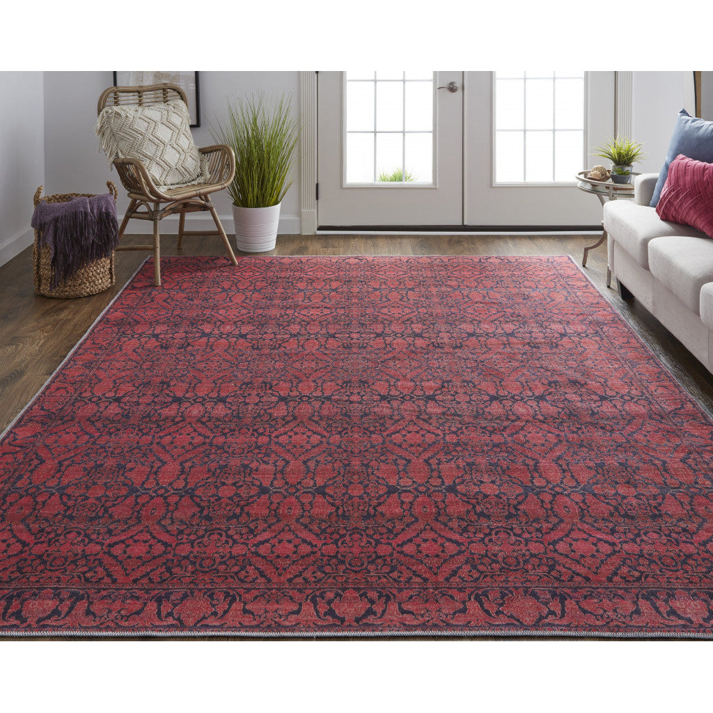 5 X 8 Red And Black Floral Power Loom Area Rug Image 9