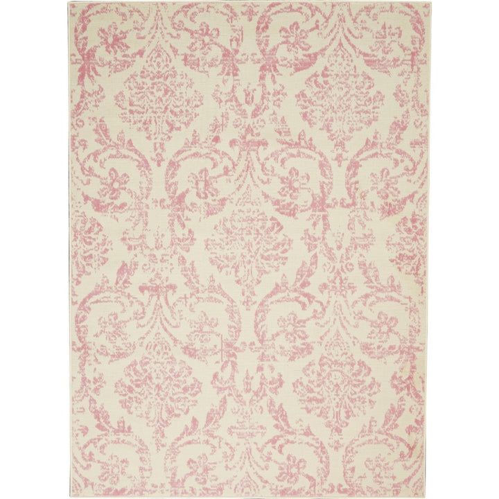 6 x 9 Beige and Pink Floral Power Loom Non Skid Area Rug Image 1