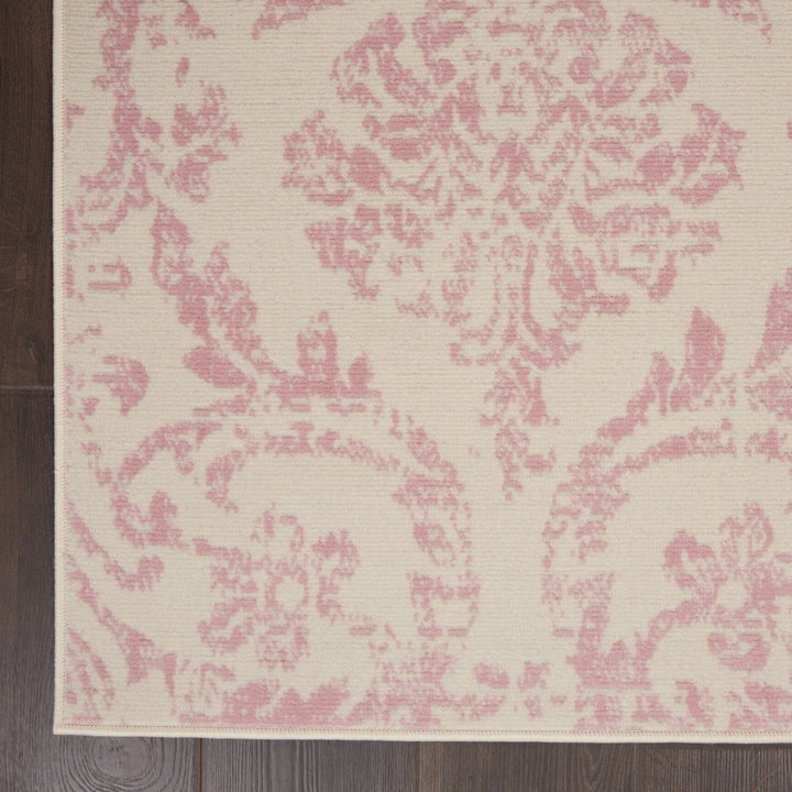 6 x 9 Beige and Pink Floral Power Loom Non Skid Area Rug Image 3