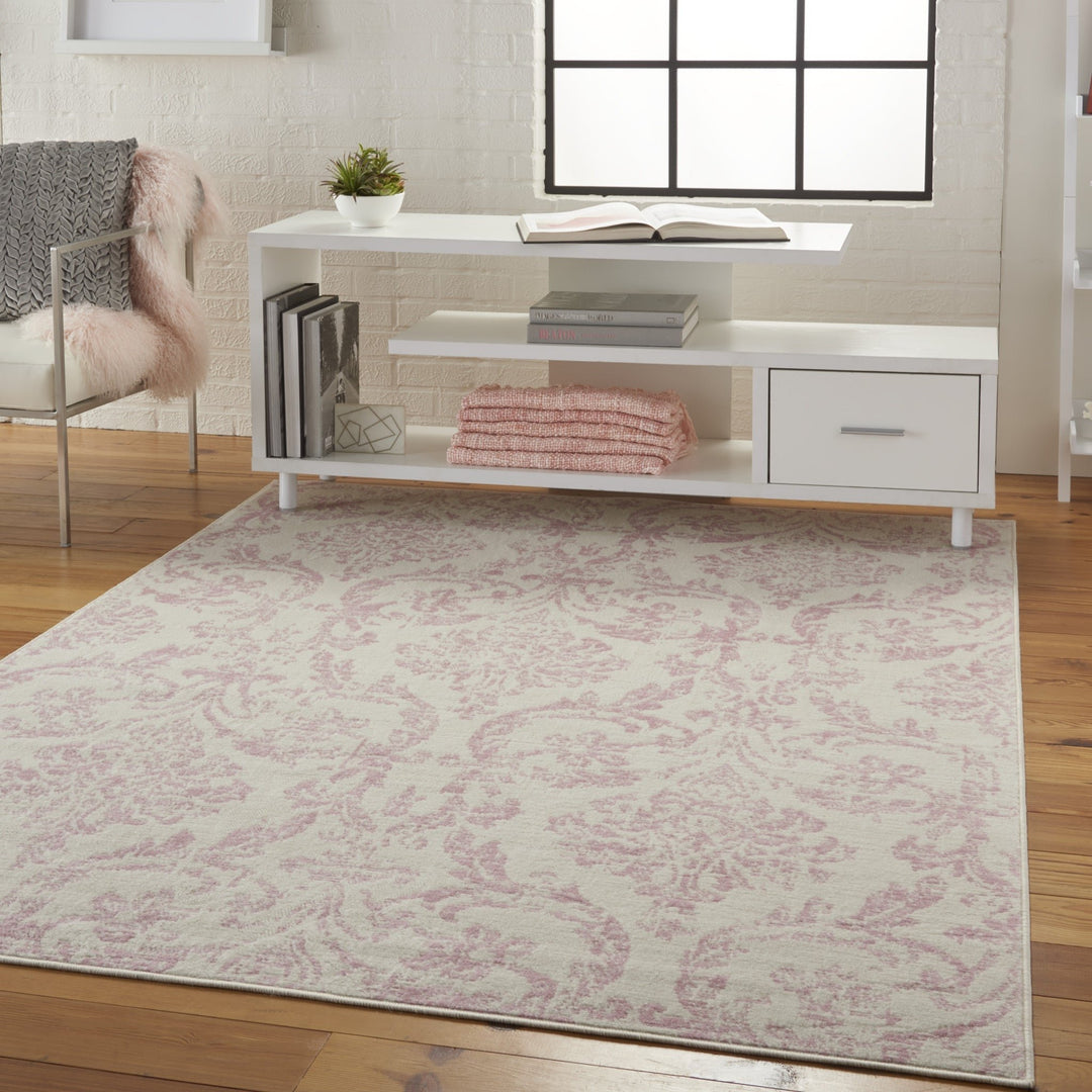 6 x 9 Beige and Pink Floral Power Loom Non Skid Area Rug Image 6