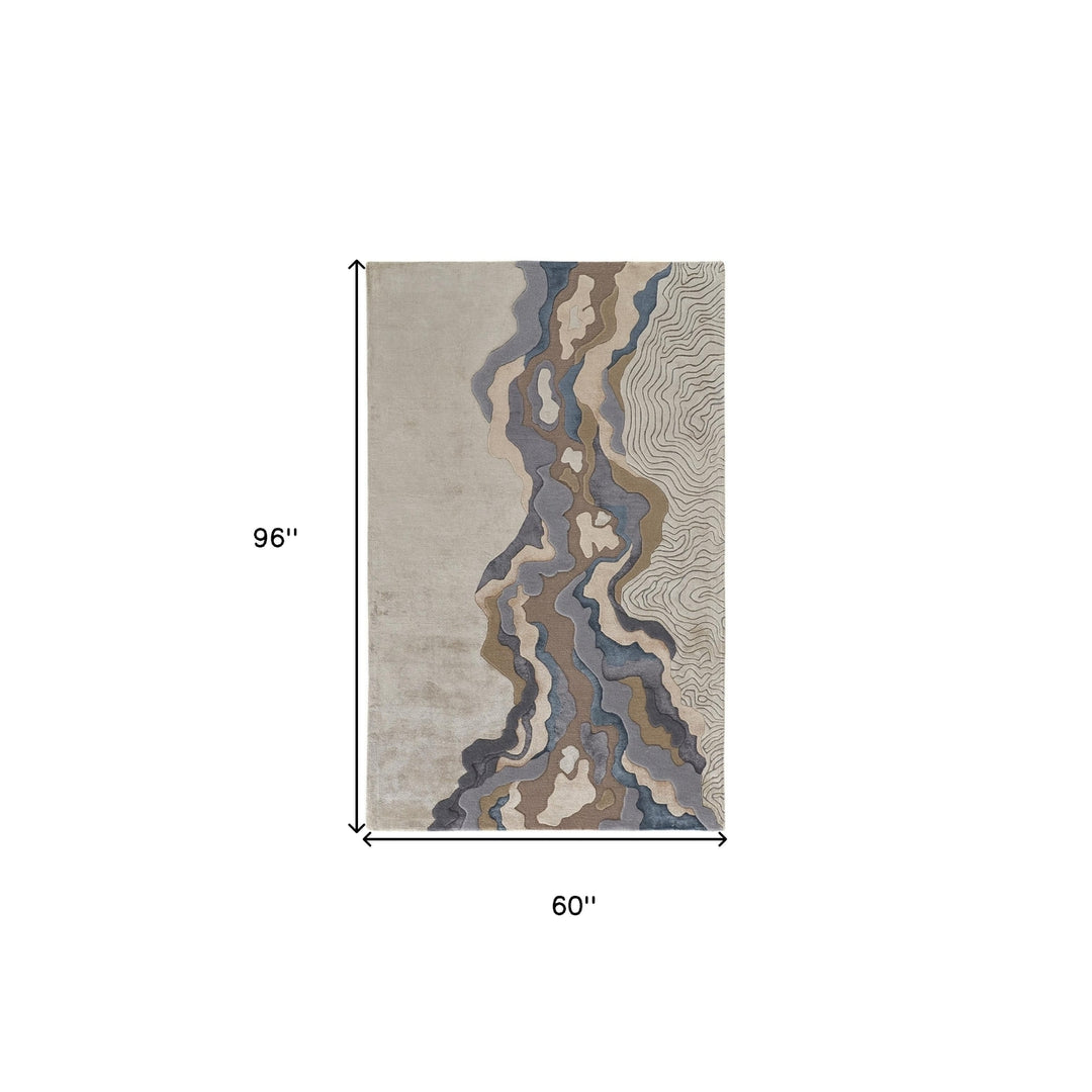 5 x 8 Tan and Brown Wool Abstract Hand Tufted Area Rug Image 7