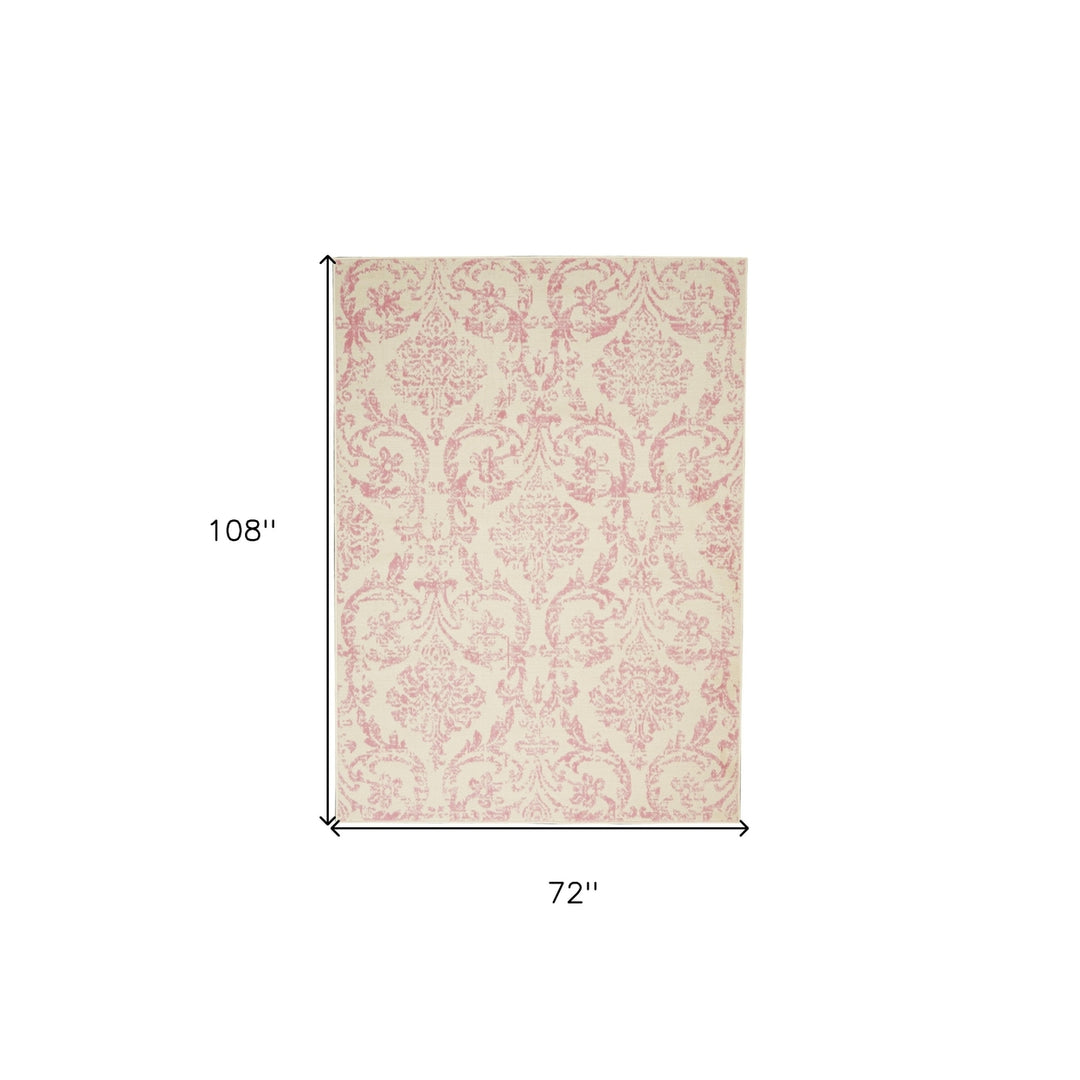 6 x 9 Beige and Pink Floral Power Loom Non Skid Area Rug Image 7