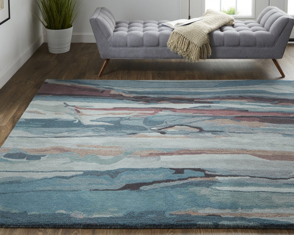 5 x 8 Red Pink and Blue Wool Abstract Hand Tufted Area Rug Image 9