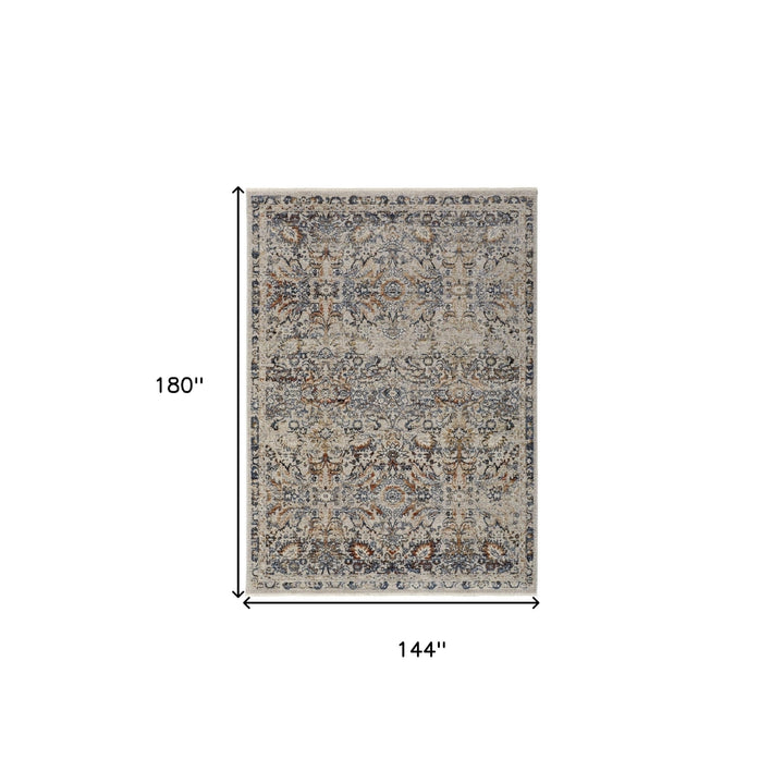 5 X 8 Tan Blue And Orange Floral Power Loom Distressed Area Rug With Fringe Image 5