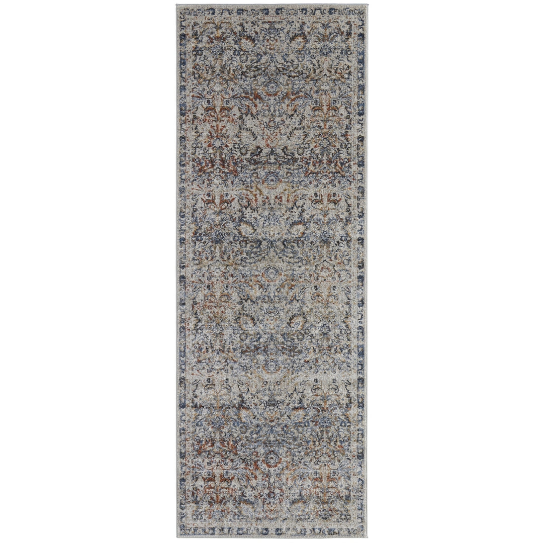 5 X 8 Tan Blue And Orange Floral Power Loom Distressed Area Rug With Fringe Image 7