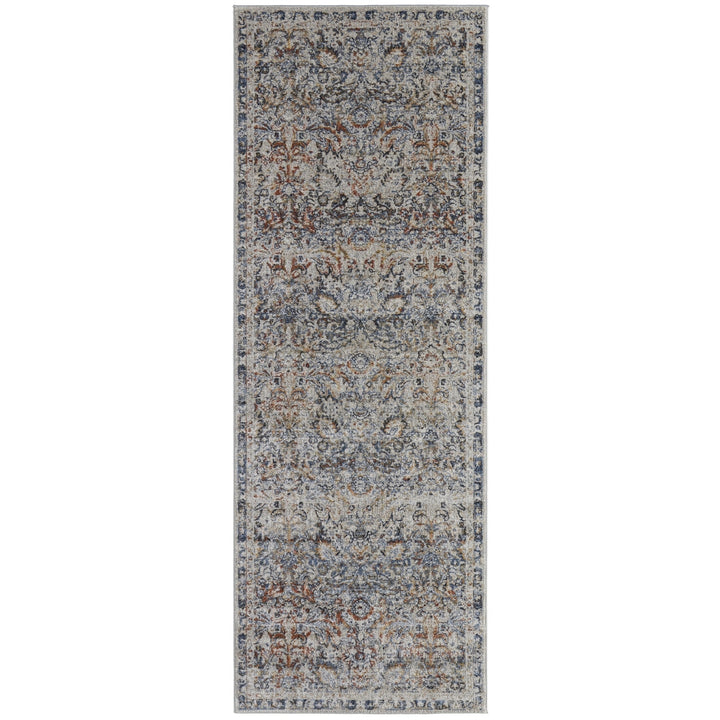 5 X 8 Tan Blue And Orange Floral Power Loom Distressed Area Rug With Fringe Image 7