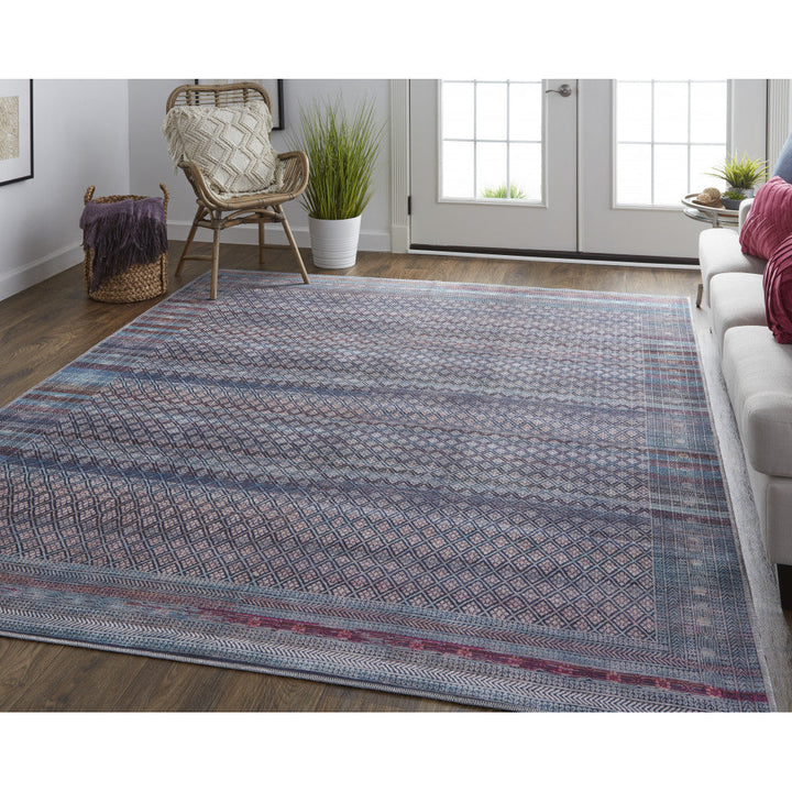 5 X 8 Tan Blue And Pink Striped Power Loom Area Rug Image 6