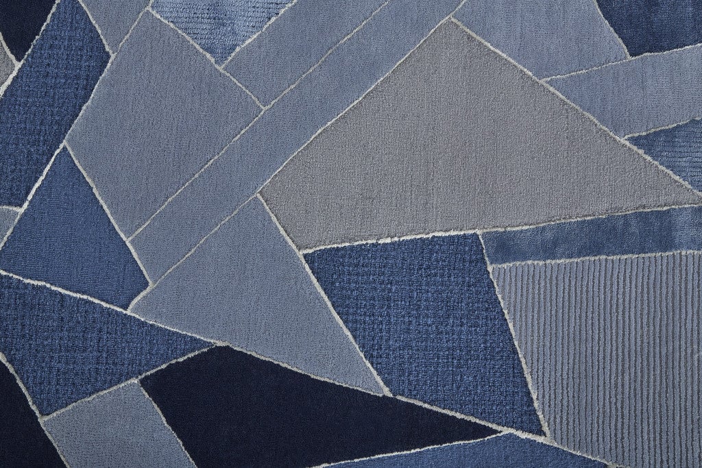 8 X 10 Blue And Silver Wool Geometric Tufted Handmade Area Rug Image 1