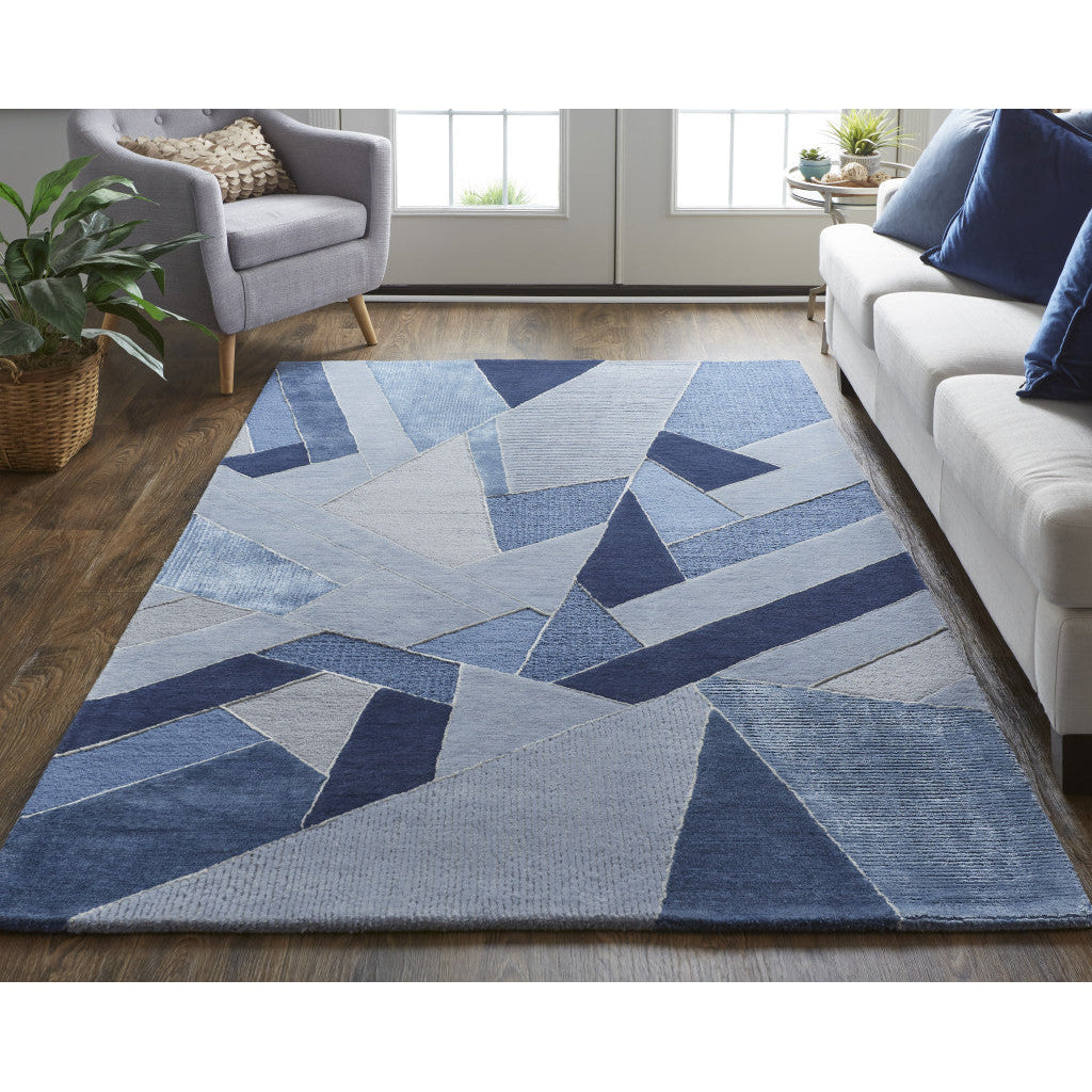 8 X 10 Blue And Silver Wool Geometric Tufted Handmade Area Rug Image 11