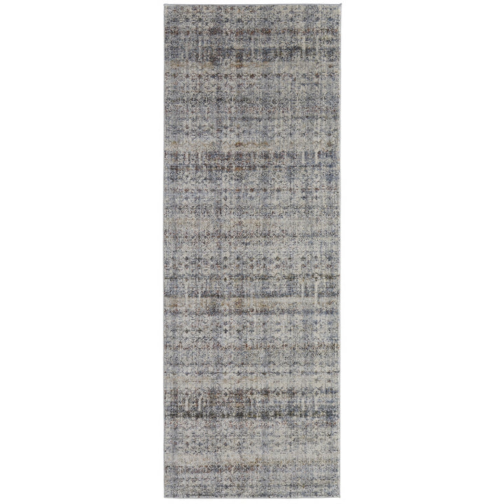 5 X 8 Tan Ivory And Blue Geometric Power Loom Distressed Area Rug With Fringe Image 9