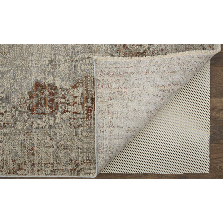 5 X 8 Tan Ivory And Orange Floral Power Loom Distressed Area Rug With Fringe Image 2