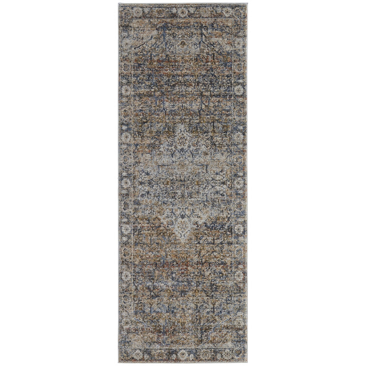 8 X 10 Tan Orange And Blue Floral Power Loom Distressed Area Rug With Fringe Image 5