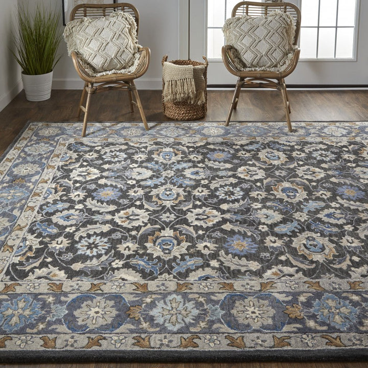 9 x 12 Taupe and Ivory Wool Floral Hand Tufted Area Rug Image 1