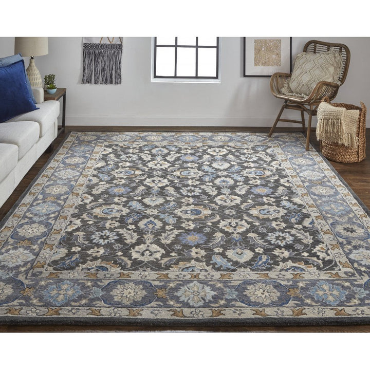 9 x 12 Taupe and Ivory Wool Floral Hand Tufted Area Rug Image 10