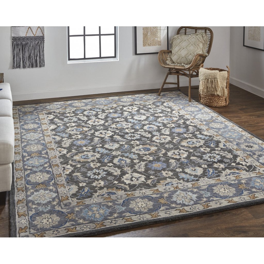 9 x 12 Taupe and Ivory Wool Floral Hand Tufted Area Rug Image 11