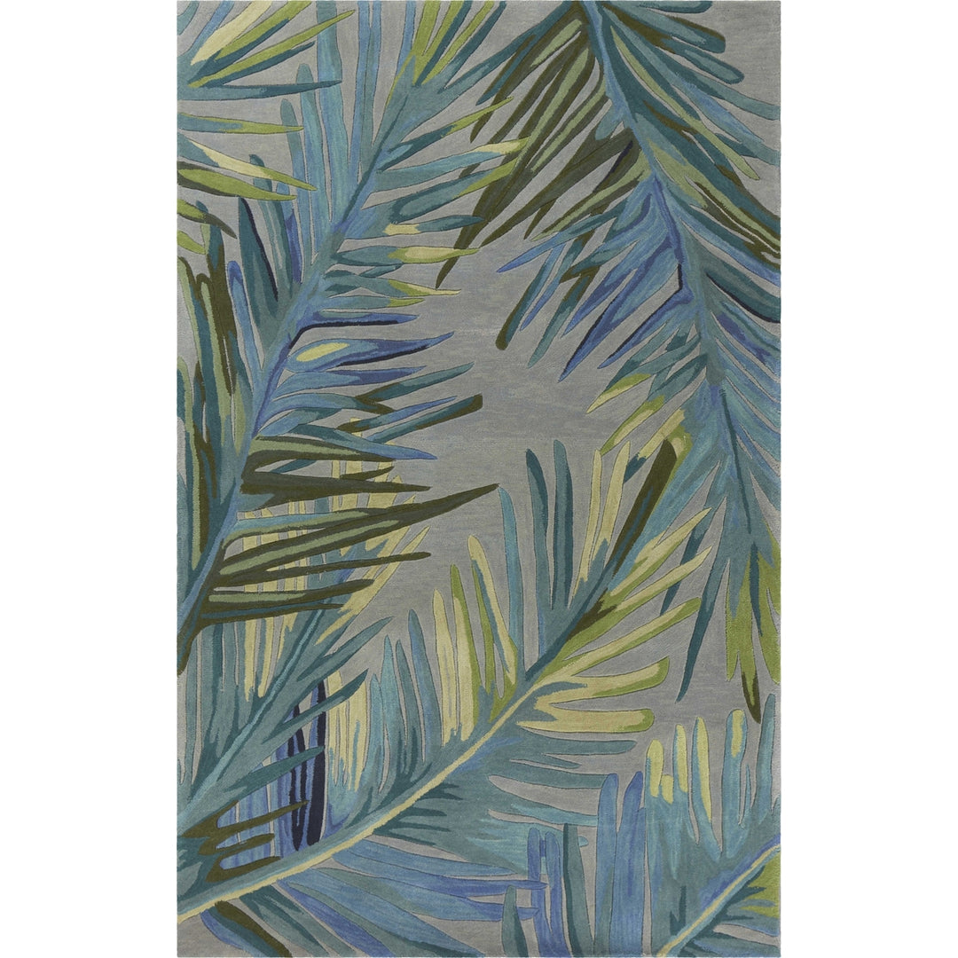 5X8 Grey Blue Hand Tufted Tropical Palms Indoor Area Rug Image 5