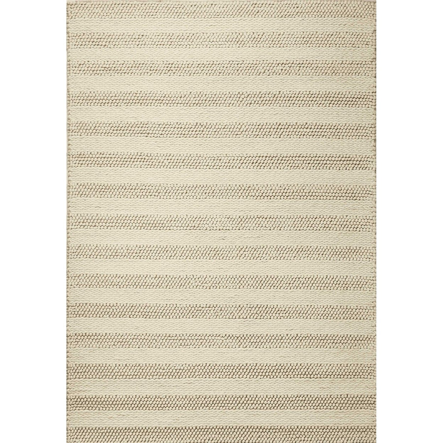 5X7 White Ivory Hand Woven Knobby Cornish Stripe Indoor Area Rug Image 1