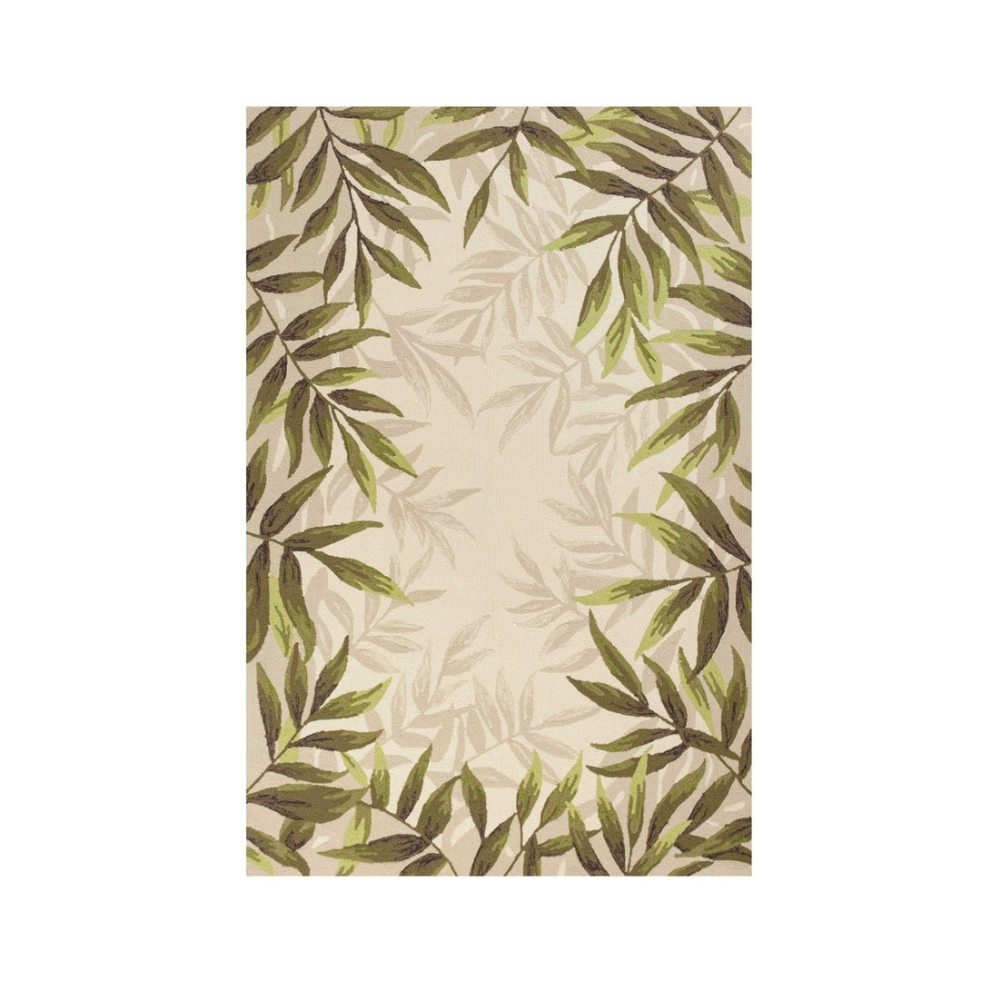 5X8 Ivory Hand Tufted Bordered Tropical Leaves Indoor Area Rug Image 5