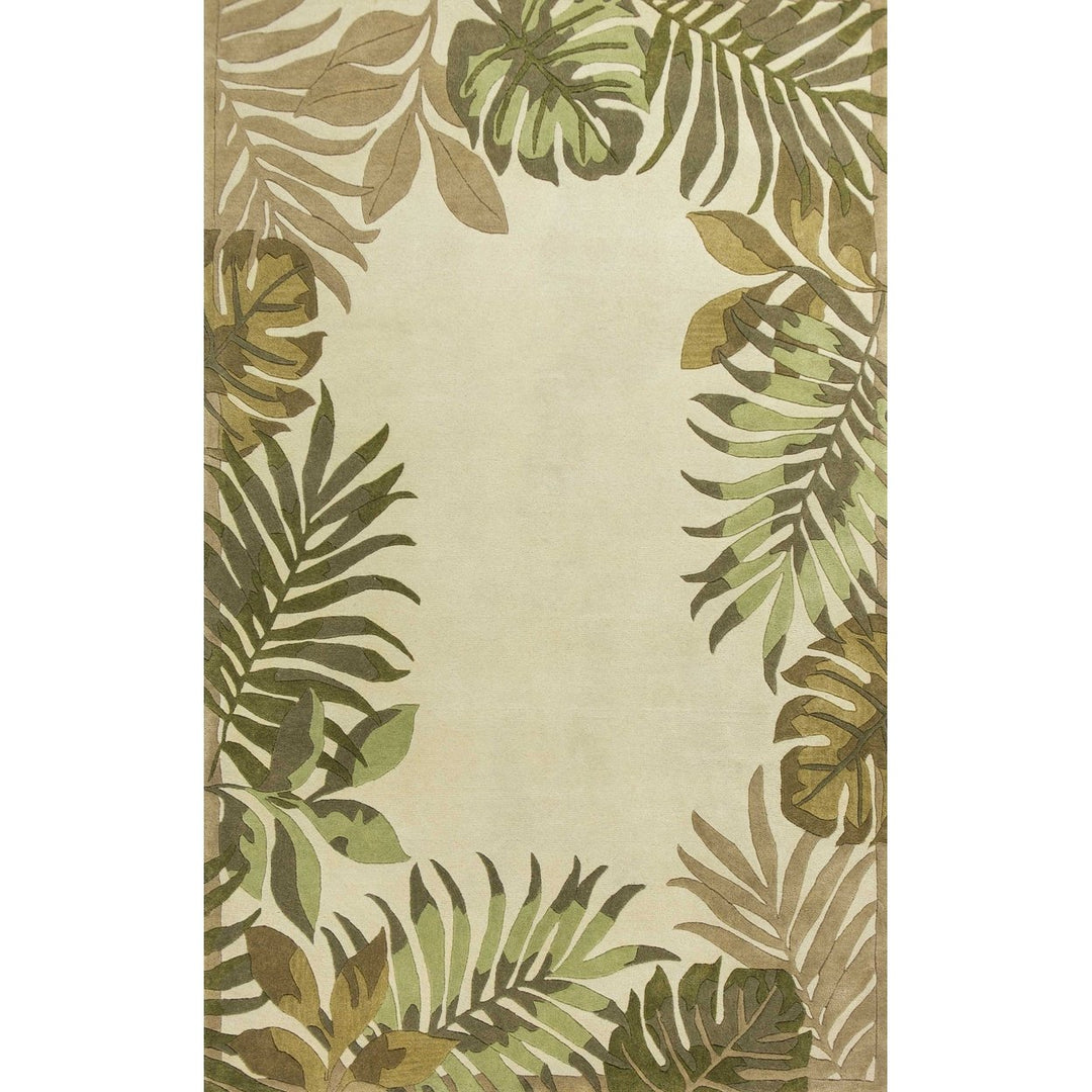 5X8 Ivory Hand Tufted Bordered Tropical Leaves Indoor Area Rug Image 6