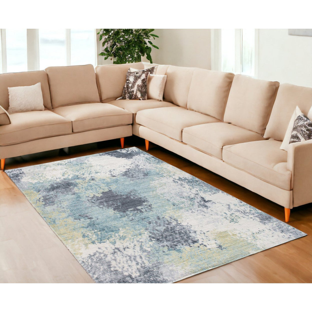 6 x 9 Blue and Ivory Abstract Area Rug Image 1