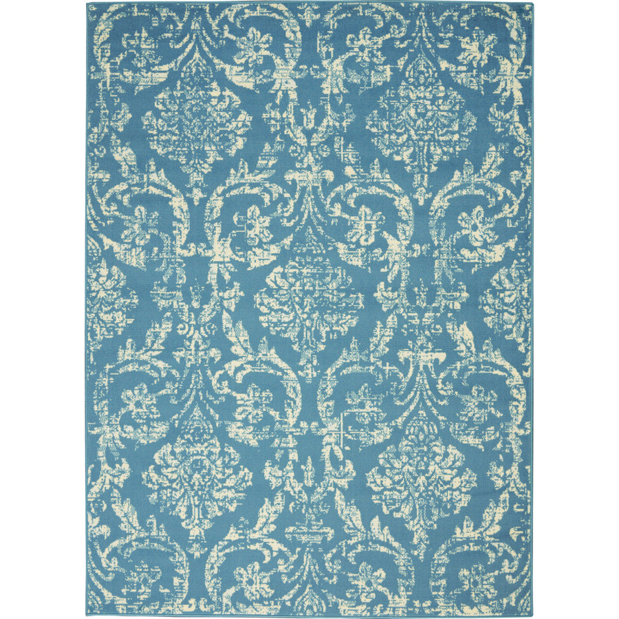 6 X 9 Blue Damask Power Loom Area Rug Image 1