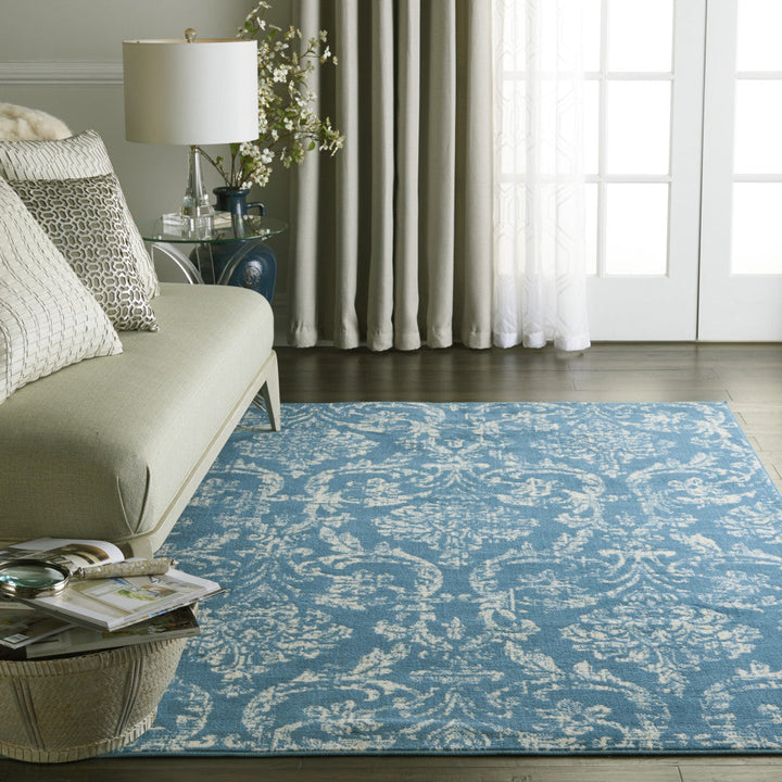 6 X 9 Blue Damask Power Loom Area Rug Image 5