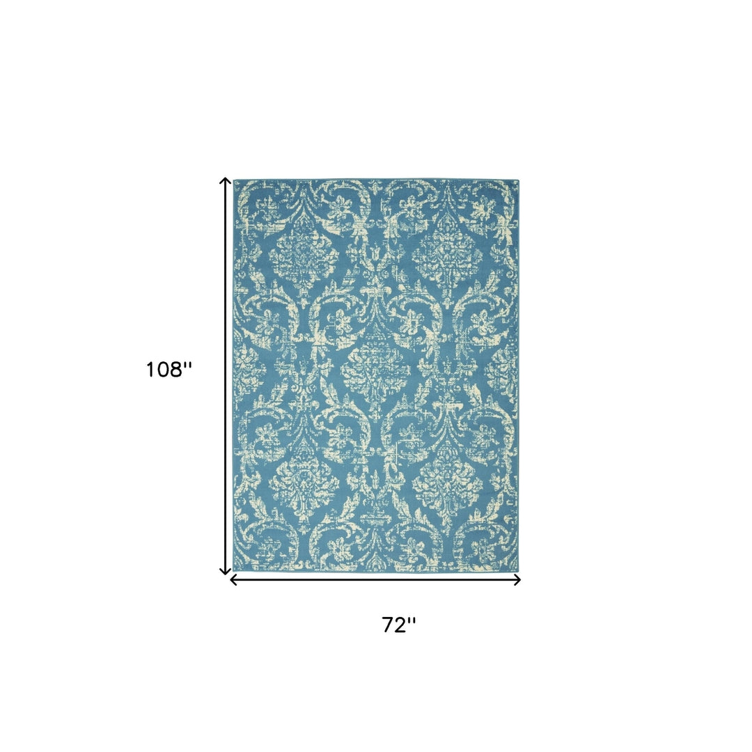 6 X 9 Blue Damask Power Loom Area Rug Image 7